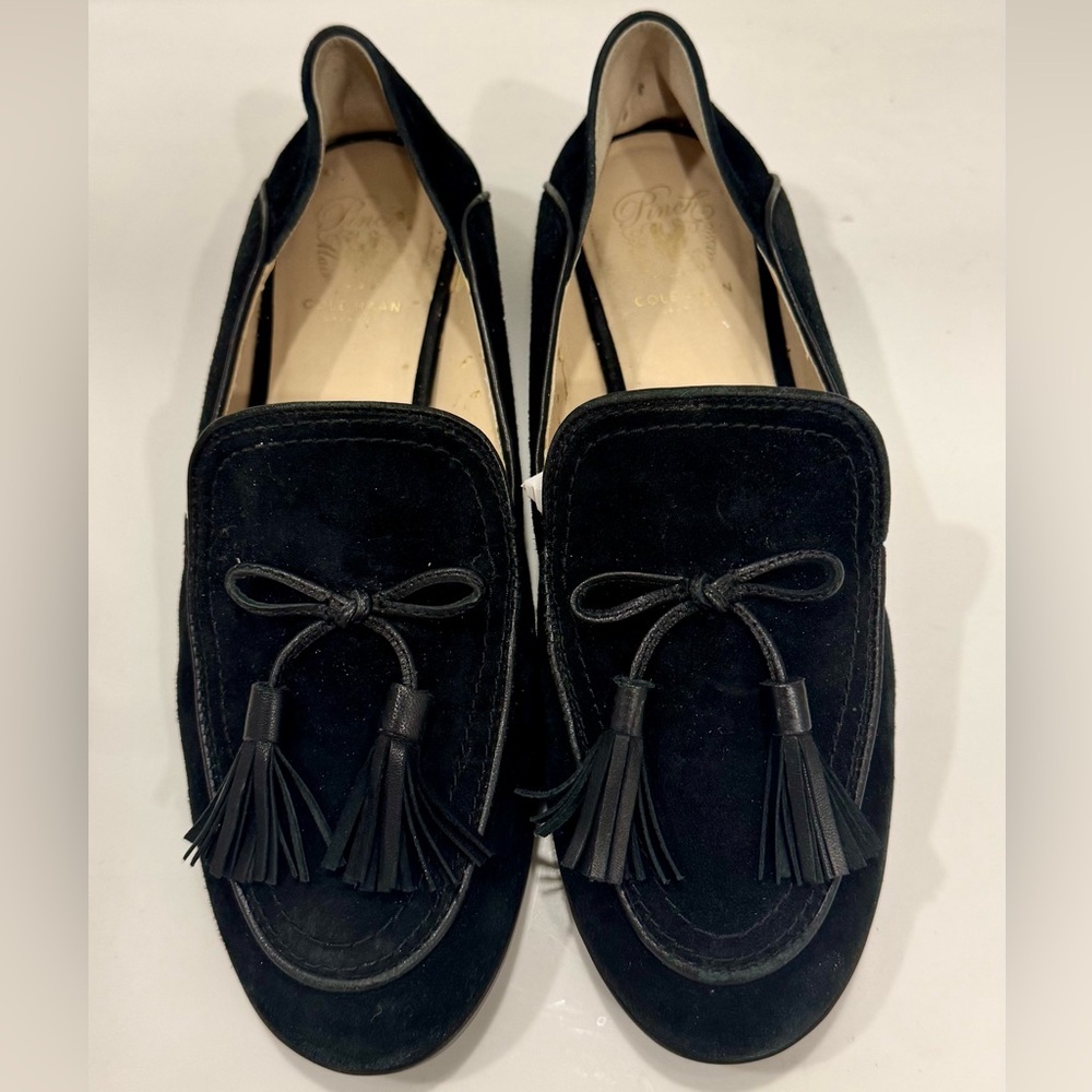 Cole Haan Black Suede Loafers with Tassels. Size 6.5